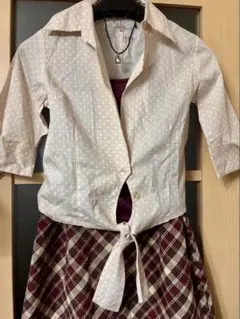 ピンクベージュ水玉五分袖クロップドシャツボレロ ウィッシュコア バレエ コケット