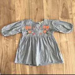 H&M 刺繍入りデニム風ワンピース　姉妹コーデ　お揃い　【92】