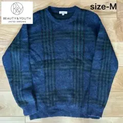 【美品】BEAUTY&YOUTH ウール混チェック柄ニットセーター M