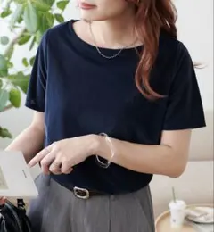 ★値下げ中★DISCOAT ネイビーベロア5分丈Tシャツ【新品タグ付】のサムネイル
