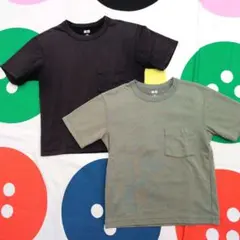 Uniqlo U / 140 男の子 Tシャツ 半袖 黒 カーキ 2枚セット