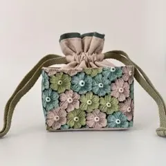 花柄巾着袋　小物ポーチ　ハンドメイド