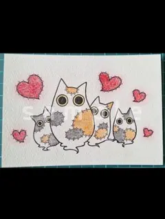 手描きイラスト　１４　アート　三毛風