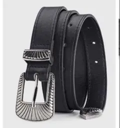 【新品】ウエスタンベルト ブラック ヴィンテージ調 男女兼用 シルバーバックル