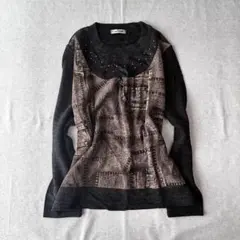 y2k grunge ダークコア 平成ギャル ロンT カットソー 黒 デニム柄