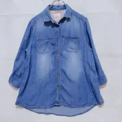 バックナンバー デニム風シャツ チュニック丈 ゆったり（M）7分袖