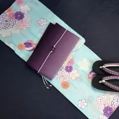 瑠璃色に咲く桔梗の綿麻浴衣セット - メルカリ