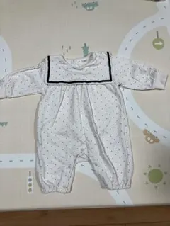 セーラー襟ロンパース ホワイト黒ドット 80cm以下