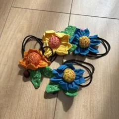 カラフル花モチーフヘアゴム4個セット