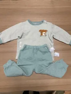 ベビーパジャマセット グレー ミントグリーン トースト刺繍