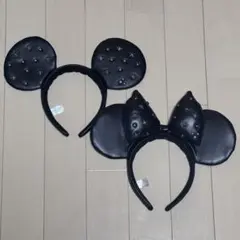 【すぐ発送】ディズニーカチューシャ ミッキー ミニー レザー ブラック