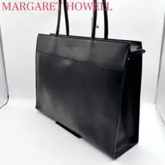 【美品】マーガレットハウエル トートバッグ レザー ロゴ型押し A4 ブラックのサムネイル