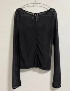 FRAY I.D ストレッチ ラッセルレースボートネック プルオーバー ブラック