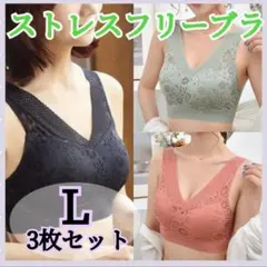 L シームレスブラ 3枚セット ノンストレス ノンワイヤー レースがかわいい