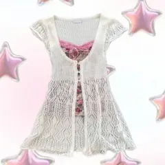 y2k 姬ギャル グランジ キャミソールfairycore 薔薇 編み込み