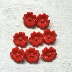 ボタンまとめ売り8個花 ライトレッド