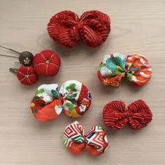 【メルカリ便】七五三髪飾り　濃赤　アンティーク　着物リメイク　ヘッドドレス