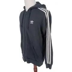 adidas アディダス パーカー ジップアップ フード付き ブラック 刺繍ロゴ