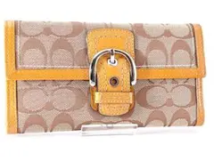 美品 COACH コーチ ソーホー ロゴ柄 長財布 キャンバス イエロー 黄