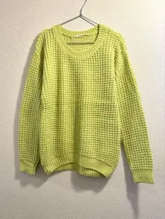 ライムグリーン ワッフルニット 長袖