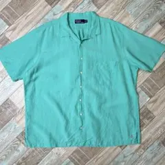 90s ラルフローレン 1XB 無地 開襟 リネン シルク ライトグリーン