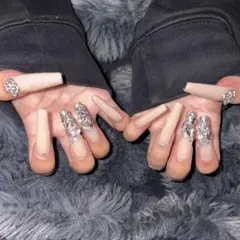 ギャルネイル 埋めつくし ベージュピンク系