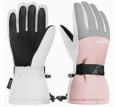 【新品未使用】防寒スキーグローブ 防水、防寒手袋 ピンク×グレーレディースS