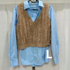 フリンジ付きベージュニットベスト