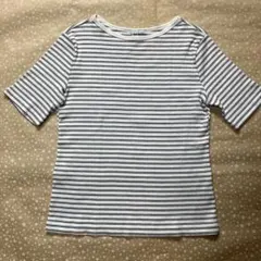 UNIQLO ユニクロ リブボートネックT シャツ5分袖 ボーダー XL