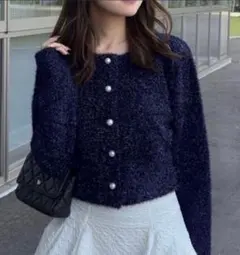 GRL　グレイル　ラメシャギーニットカーディガン[mh30]　ネイビー