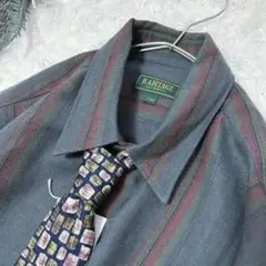 【ネクタイシャツ】 長袖　総柄　古着　ストライプ　メンズ　ユニセックス　ゆるダボ