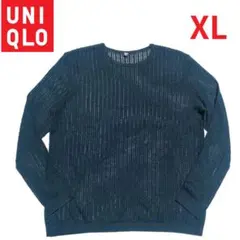 ​UNIQLO ユニクロ メッシュクルーネックセーター XL ダークグリーン系