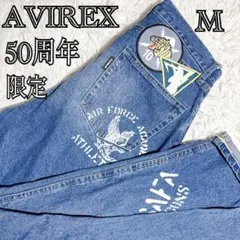 希少 AVIREX デニムパンツ 50周年 ワッペン 刺繍 AIRFORCE Mのサムネイル