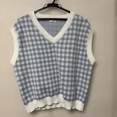 C.O.L.I.Z.A ブルー系チェック Vネックニットベスト