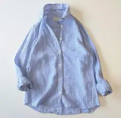 BEAUTY&YOUTH リネンストライプシャツ　ブルー×ホワイト青白麻100%