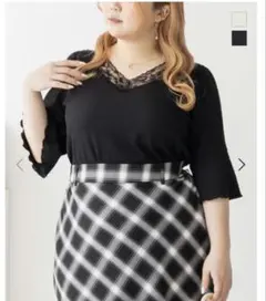 クレットレース付きVネック ブラック4L大きいサイズユニクロしまむらアベイルのサムネイル