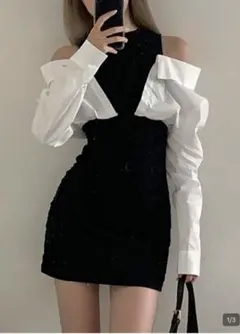 オフショルダーシャツデザインワンピース