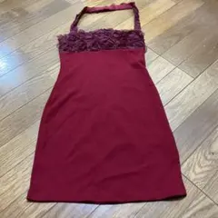 SHEIN ホルターネック ミニドレス ワインレッド