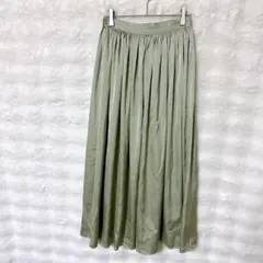 ユアーズ 光沢感 フレアスカート（S）上品 きれいめ くすみグリーン