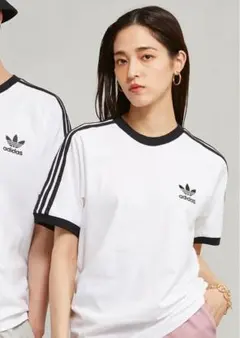 adidas 3本ライン Tシャツ Sサイズ ホワイト/ブラック