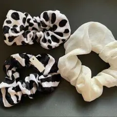 シュシュ 3個セット 白と黒の水玉模様