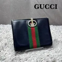 状態考慮 GUCCI オールドグッチ レザー シェリーライン 二つ折り財布