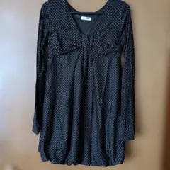 CLOSE UP 黒 地にドットスダッズ長袖ワンピース　リボン