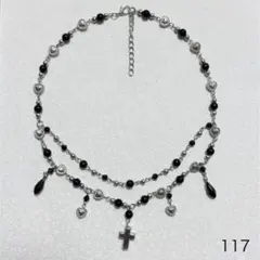 ビーズネックレス 十字架 黒 ハート フェアリーグランジ y2k パンク