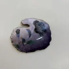 七宝焼 花柄 ブローチ パープル系　ビッグモチーフ　アネモネ　グラデーション