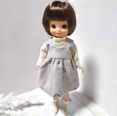 ベッツィーねずみ色花柄コーデュロイジャンスカ・ベージュTシャツセット