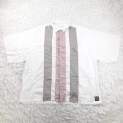 美品◎F-LAGSTUF-F フラグスタフ 半袖シャツ 白灰 リネン混 日本製のサムネイル