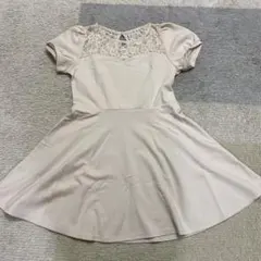 ベージュ ミニワンピース レース パーティードレス