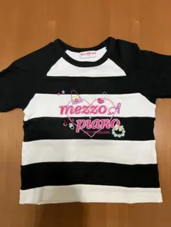 【mezzo piano 】美品ストーン付き長袖カットソー 黒白ストライプ