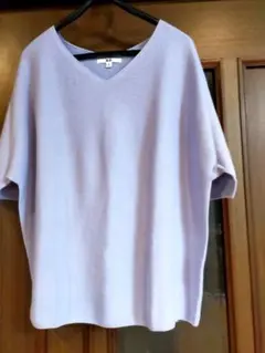 UNIQLO 薄紫 Vネック 半袖ニット XL